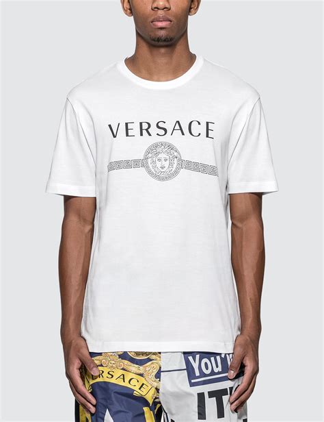 black and white versace logo t shirt|Versace collection men shirt white.